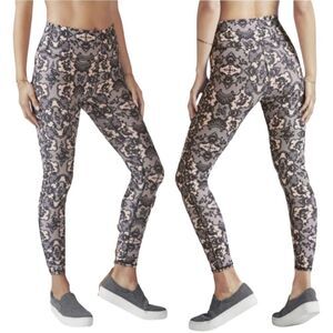 FABLETICS High-Waisted Lace Powerhold 7/8 Leggings Pink Black XS